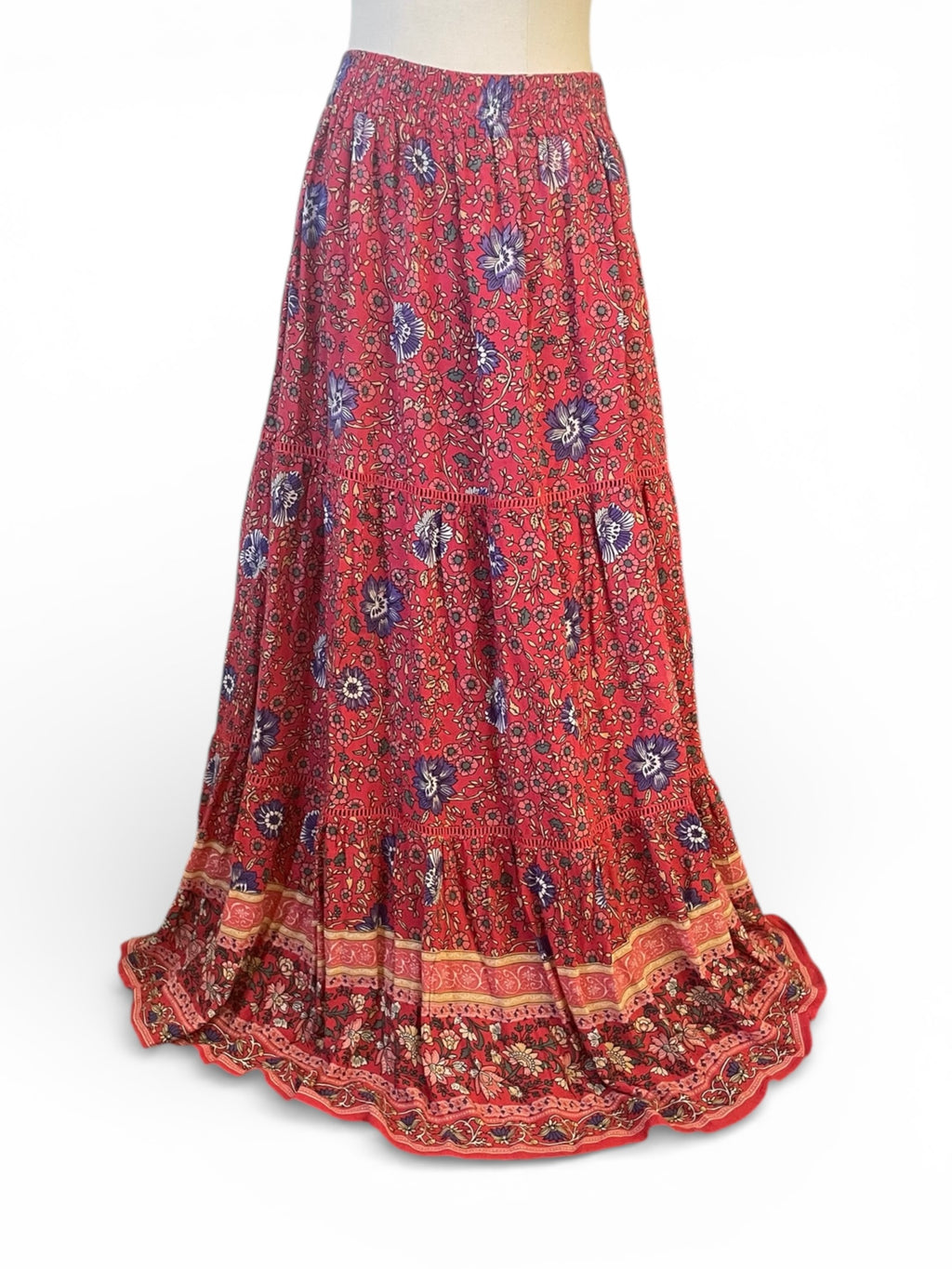 Pre-Loved Red floral maxi skirt - Sz 10