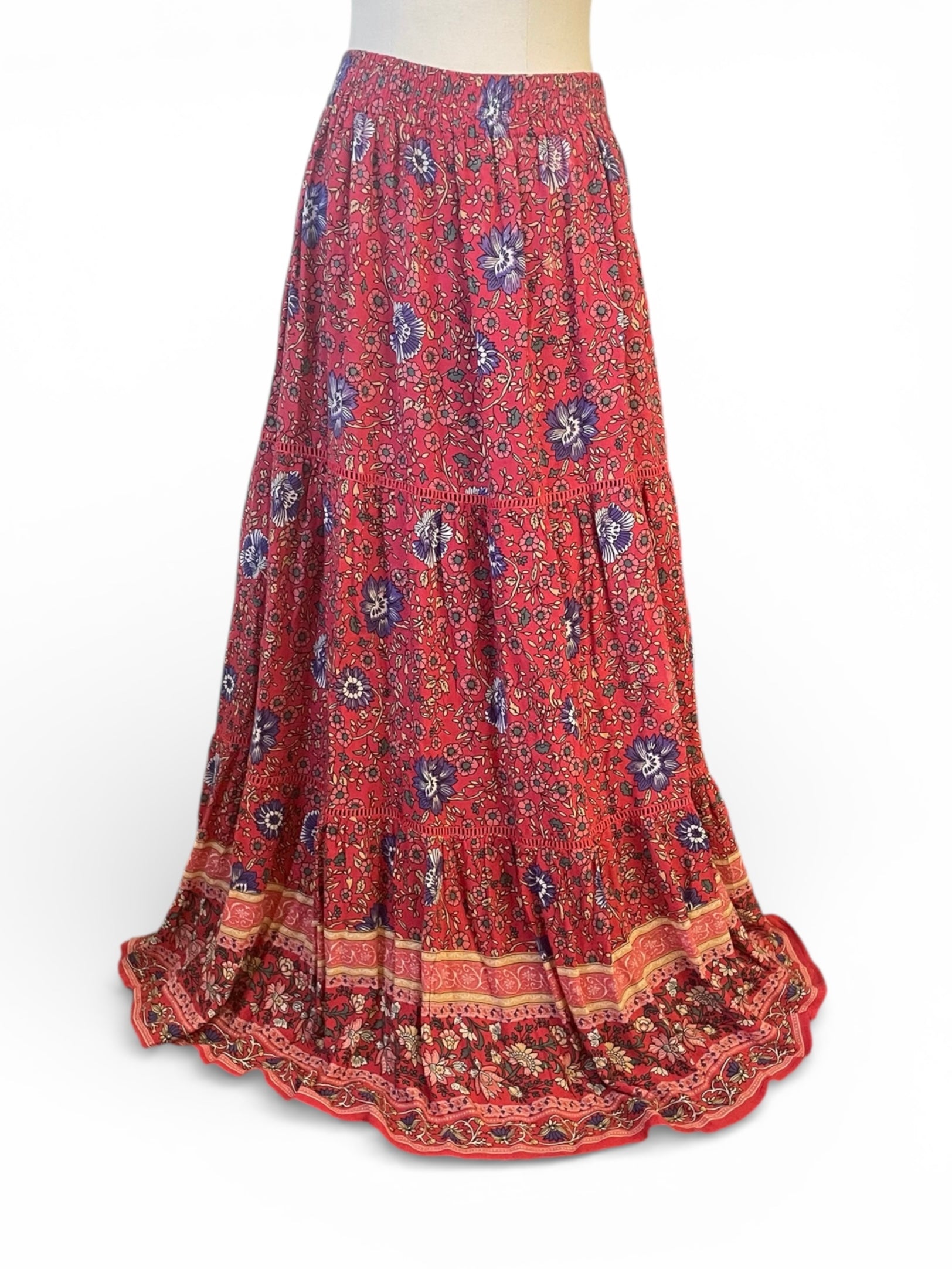 Pre-Loved Red floral maxi skirt - Sz 10