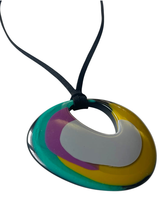 Psychedelic Acrylic Pendant Necklace on Suede Cord