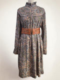Vintage Joyce Ewing-Bradley Paisley Midi Dress – Ruffle High Neck Boho Smock - Sz 16
