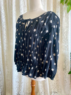 Just Jeans Black Daisy Print Shirred Boho Top – Size 10