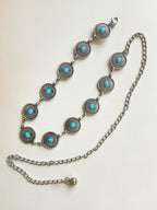 Western Style Silver Turquoise Concho Chain Belt Cowgirl Boho Festival