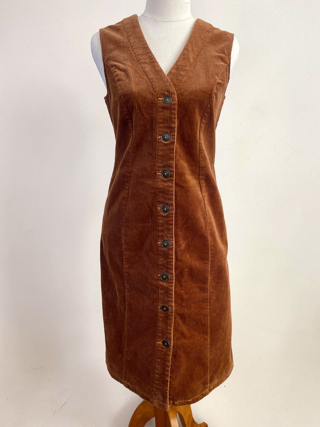 M&Co Tan Corduroy Button up Pinafore Dress Sz 10