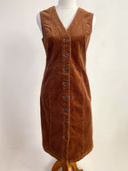 M&Co Tan Corduroy Button up Pinafore Dress Sz 10