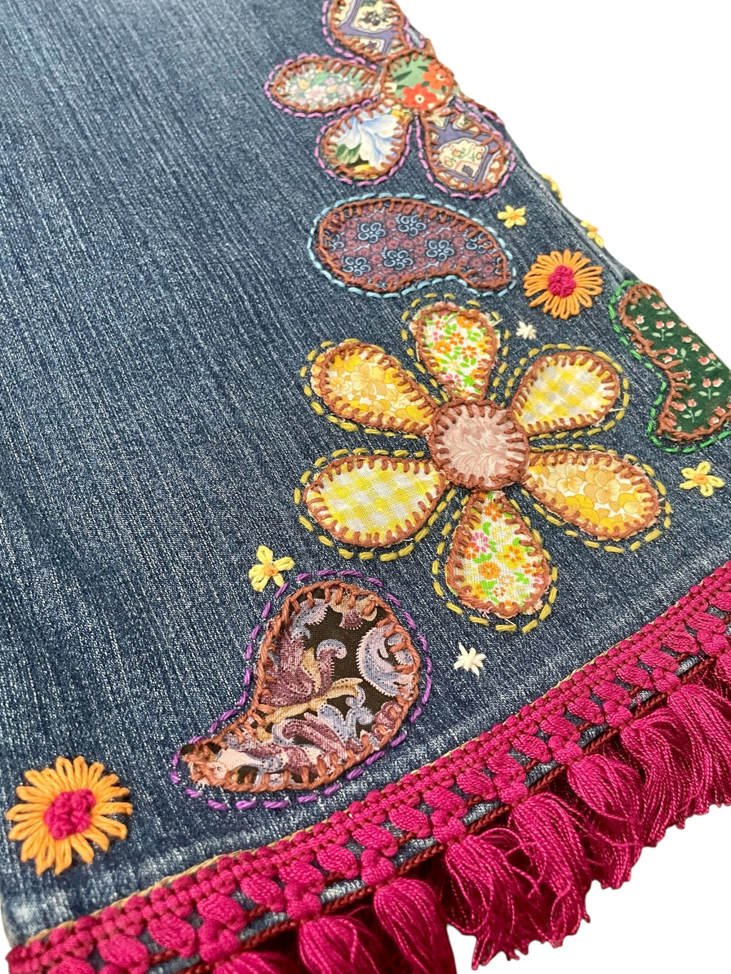 Upcycled Hand Embroidered Patchwork Jeans