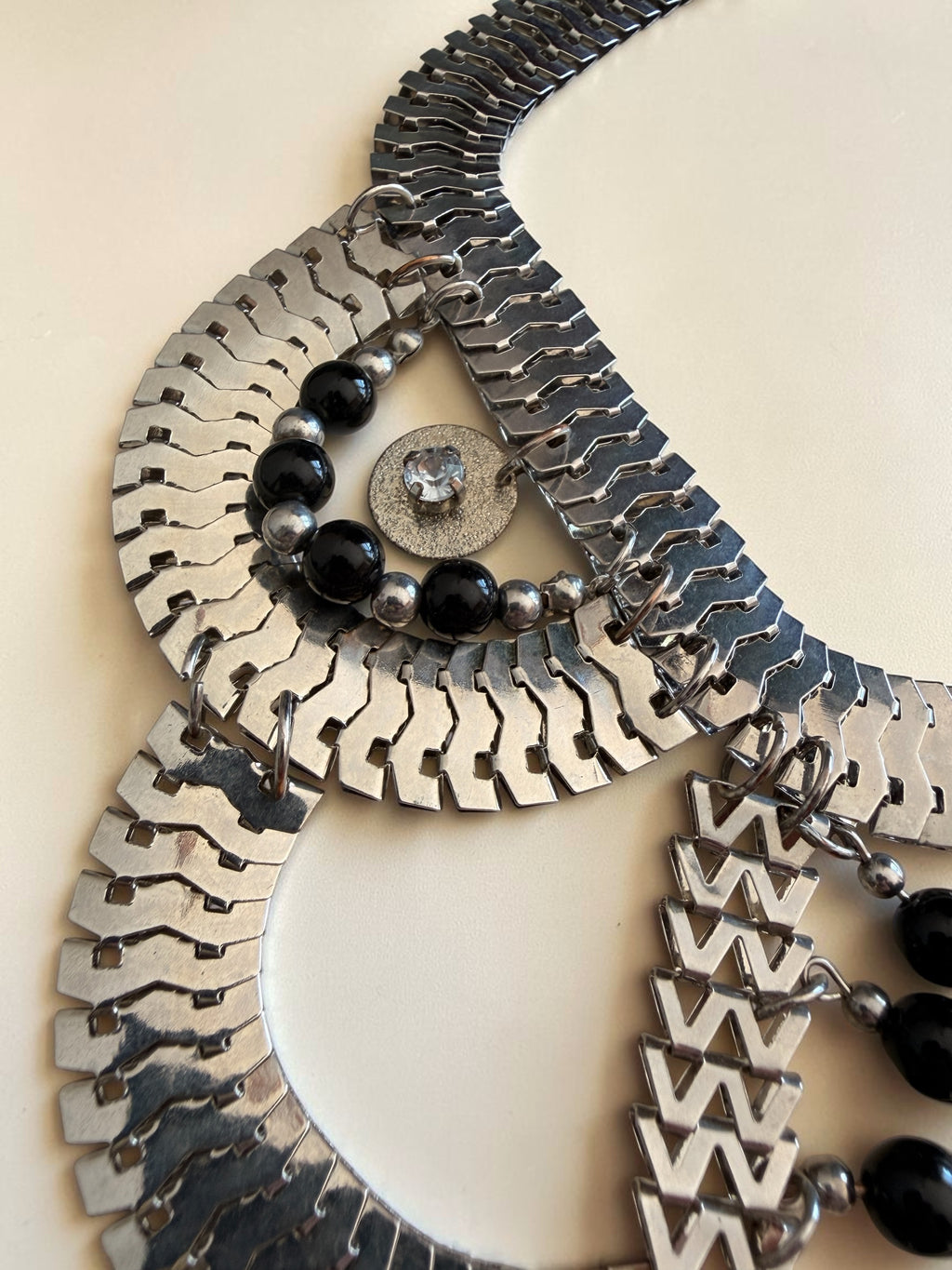 Lovisa Chunky Silver Boho Statement Necklace - Black Bead Tribal Bib Choker