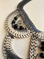Lovisa Chunky Silver Boho Statement Necklace - Black Bead Tribal Bib Choker