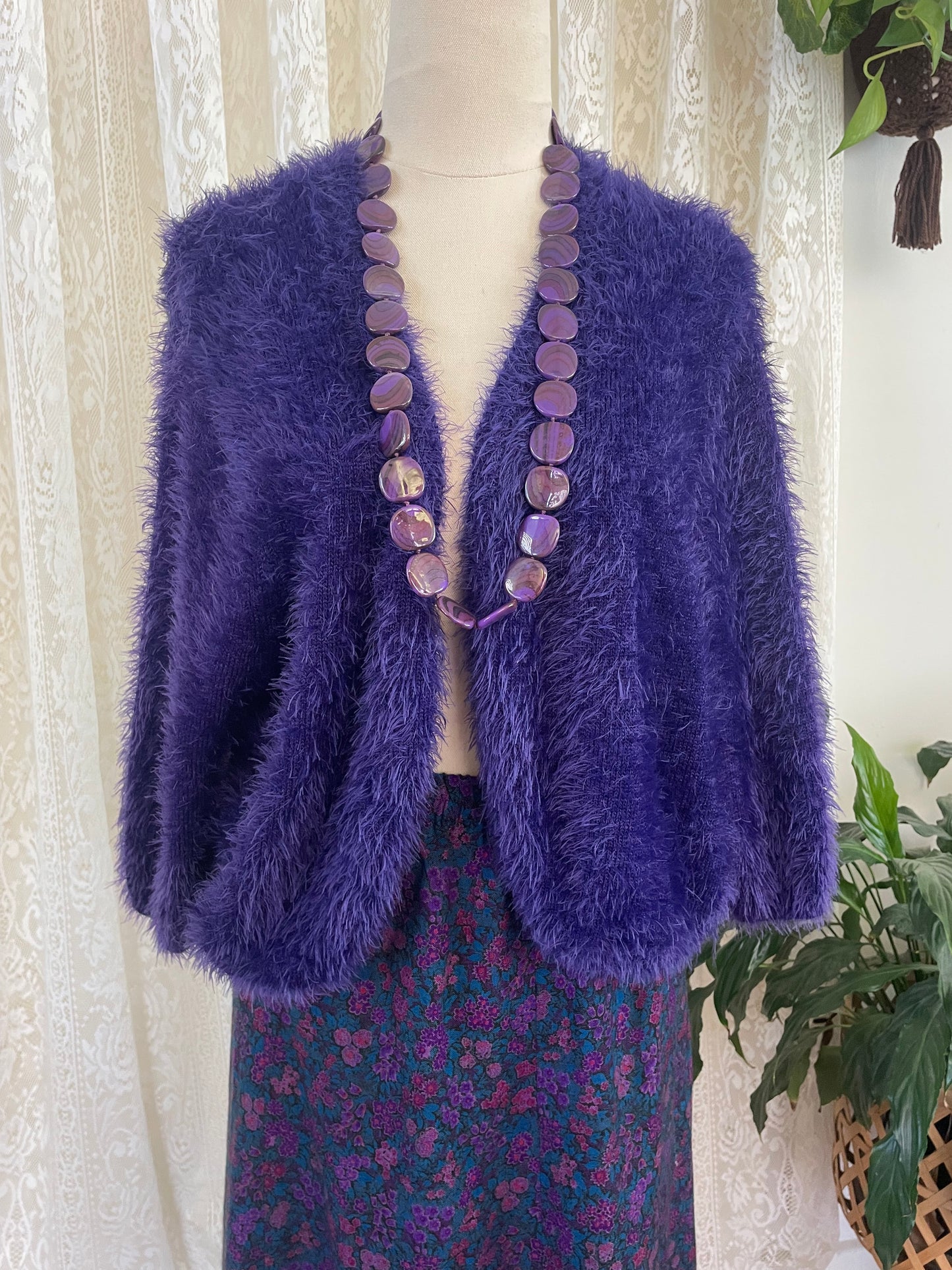 Purple Acrylic Bead Long Necklace
