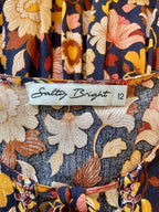 Salty Bright Ochre & Navy Floral Boho Peasant Top – Size 12