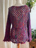 Boho Recycled Sari Silk Crochet Cardigan - Fairycore Open Knit