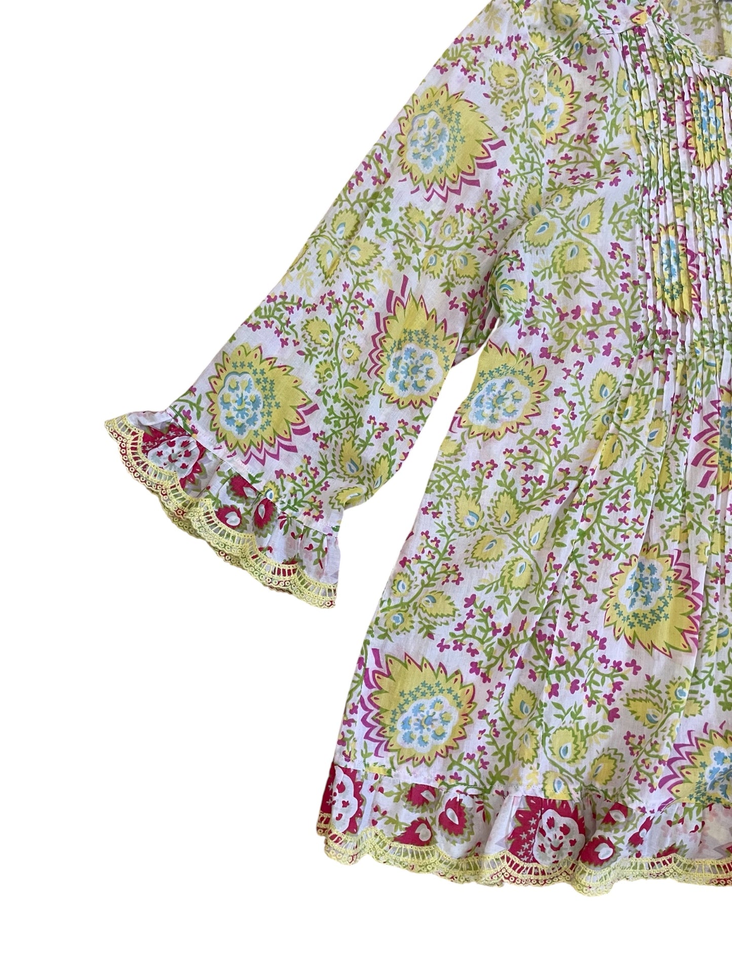 Cotton 3/4 sleeve Lime Floral Blouse