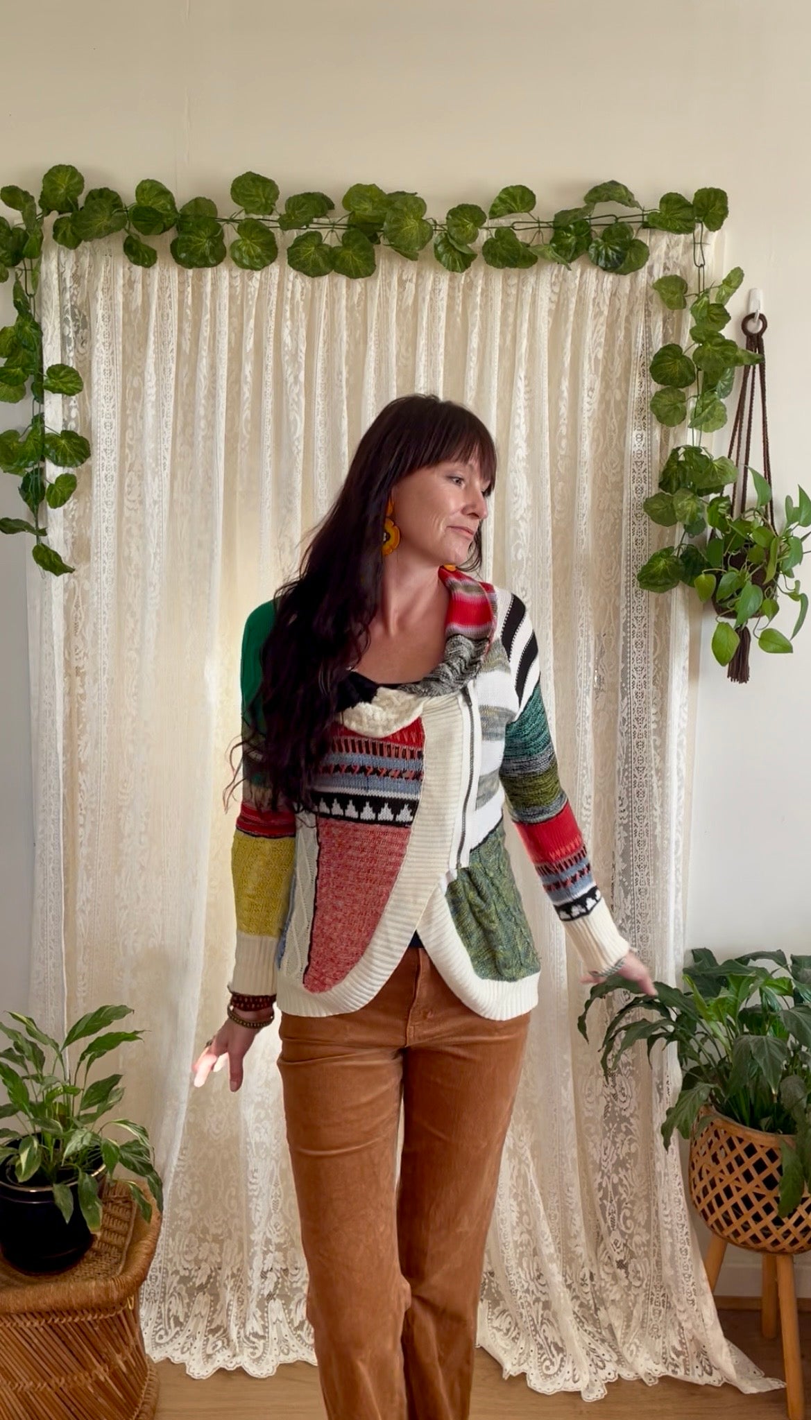 Multicolour Zip up Asymmetrical Cardigan - Sz XL