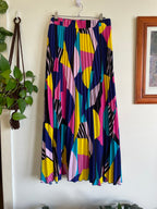 Bright Abstract Print Pleated Maxi Skirt