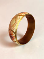 Vintage Brass Enamel Bangle Geometric Tile Cream Blush Pink Gold Cloisonne Cuff Bracelet