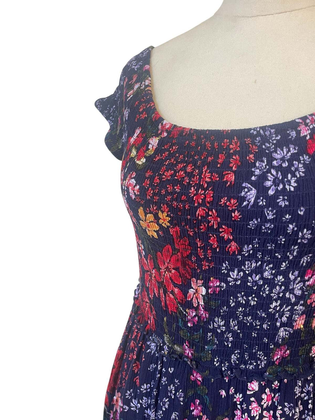 Navy Floral off shoulder dress with front split