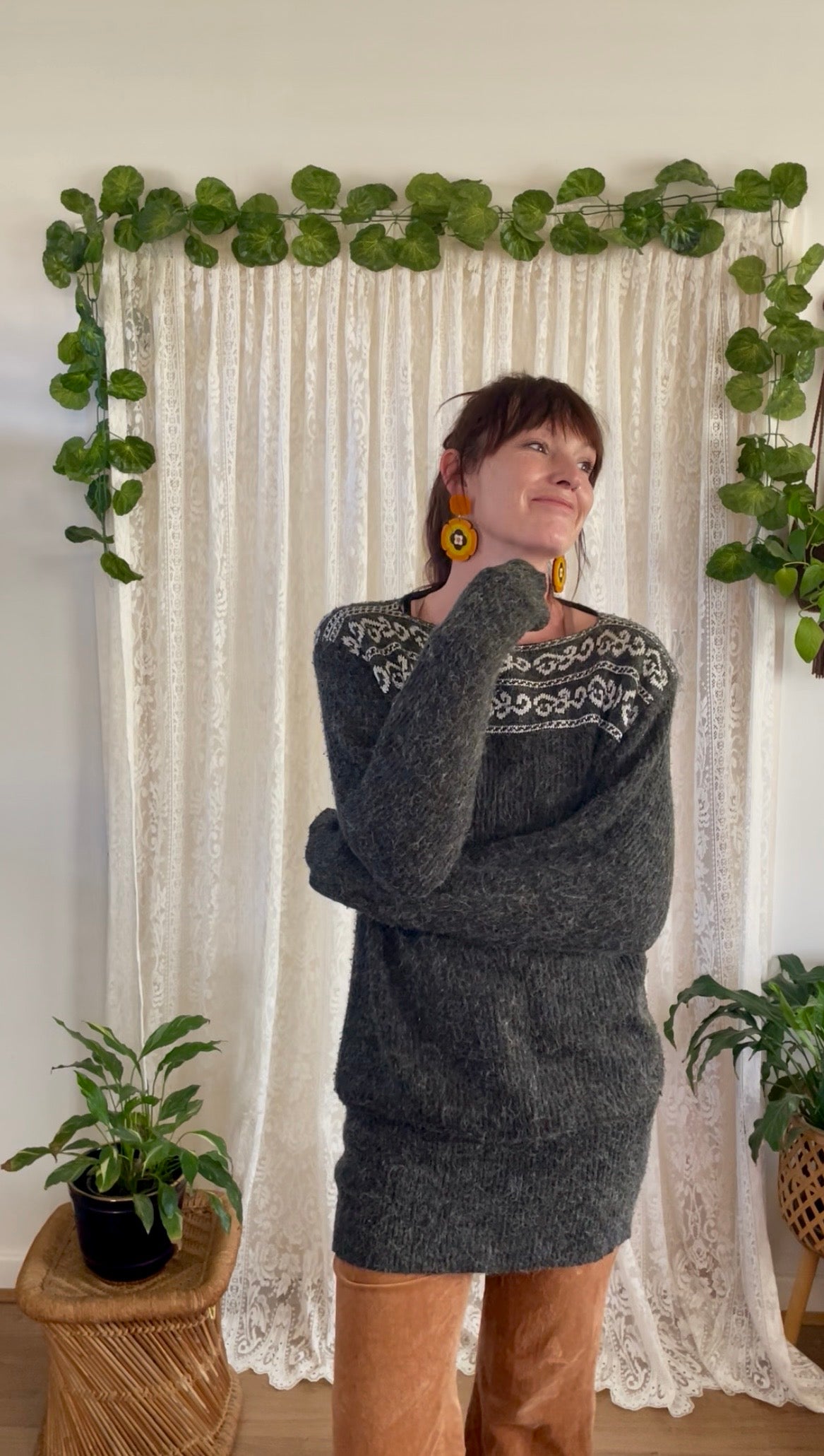 80s Vintage Wool Blend Sweater Dress