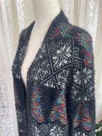Black & Multicolour Pattern Eyelash knit cardigan