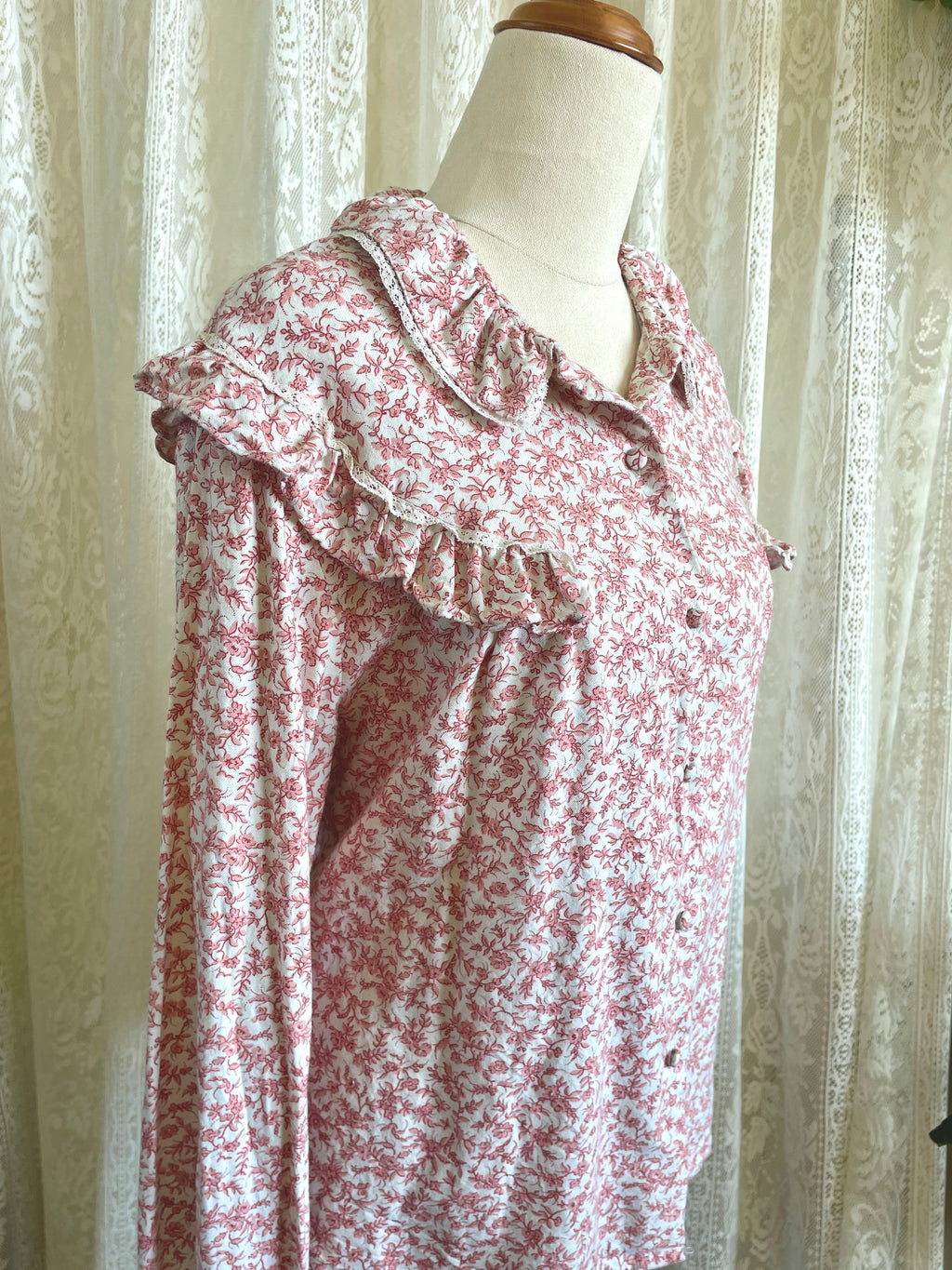 Vintage Italian Il camiciaio del Re Romantic Ditsy Floral Ruffle Top Sz 10