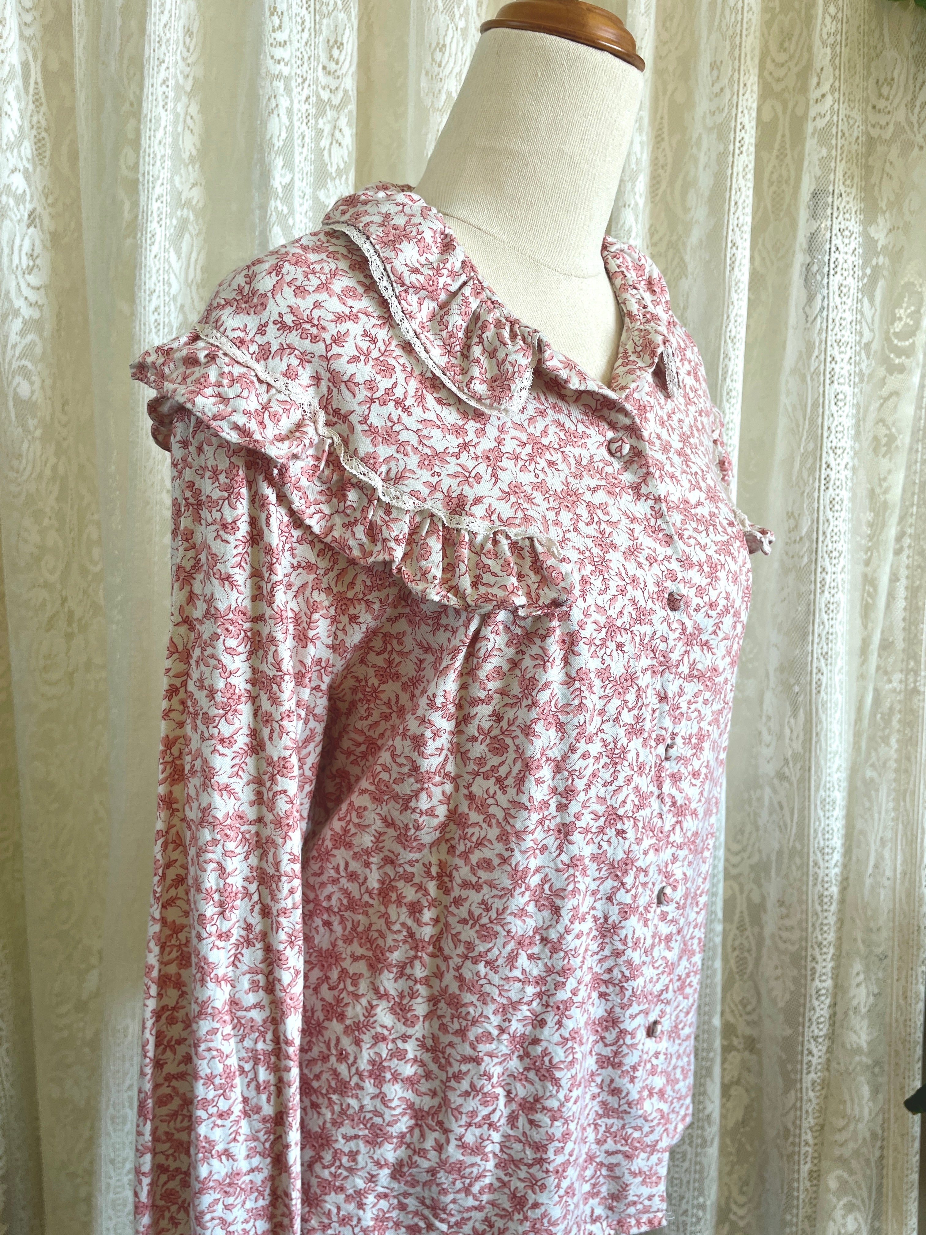 Vintage Italian Il camiciaio del Re Romantic Ditsy Floral Ruffle Top Sz 10