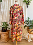 70s Style Retro Print Midi Dress