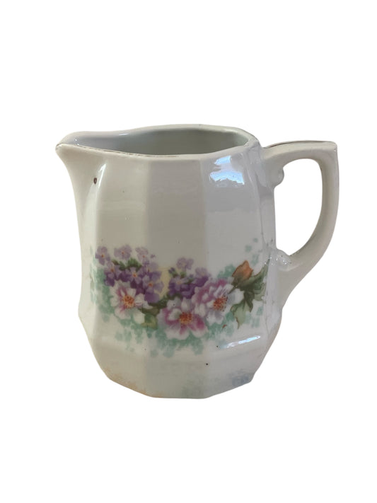 Mini porcelain creamer with dainty purple & pink floral design