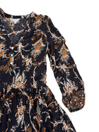 Paisley black & brown floral print l/s dress
