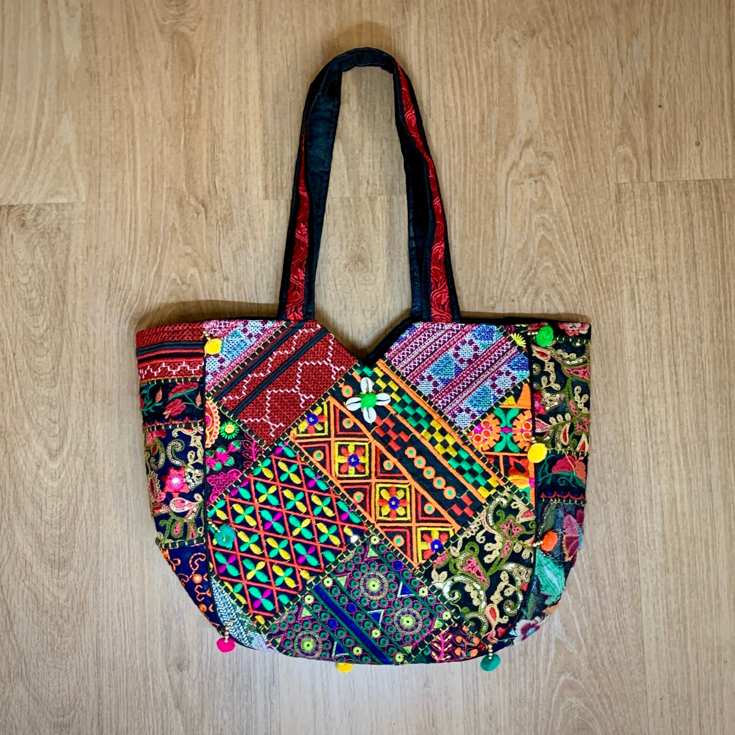 Multicoloured Patchwork Bag - Black