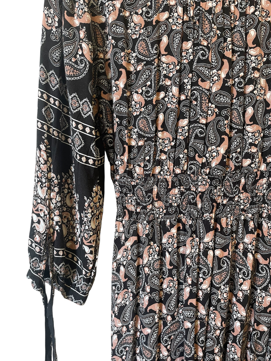 Black/beige paisley print 3/4 sleeve dress Sz M