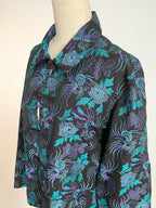 Vintage Chico's Design Silk Linen Embroidered Jacket - Teal Purple Asian Frog Closure Shirt