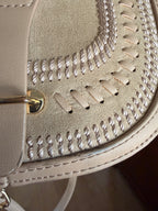 Sportsgirl Boho Faux Suede Saddle Crossbody Bag Whipstitch Detail Beige