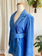 BNWT Daisy Street Blue Cord Belted Blazer Jacket • 90s Retro Ribbed Velvet Look Longline Coat