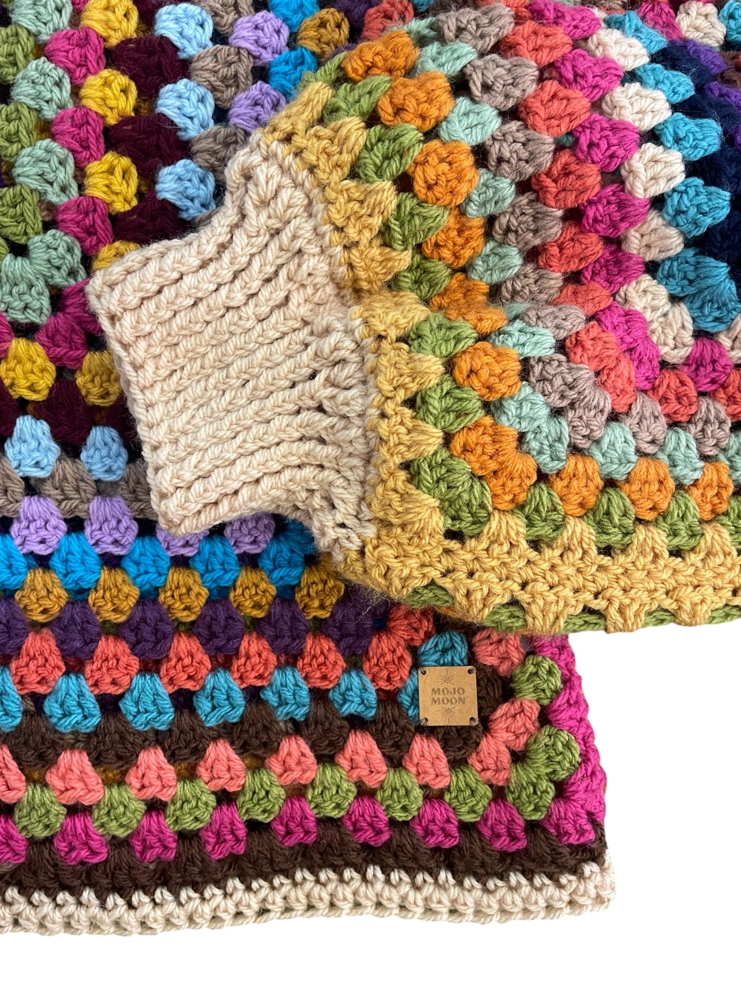 Crochet Rainbow Granny Square Jumper with Cuffs