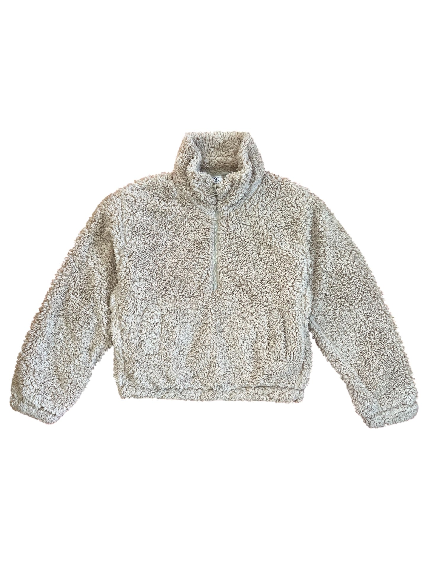 Beige Fluffy Teddy Jumper with High Zip Collar