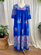 Vintage 1970s Blue Granada New York House Dress with Pockets