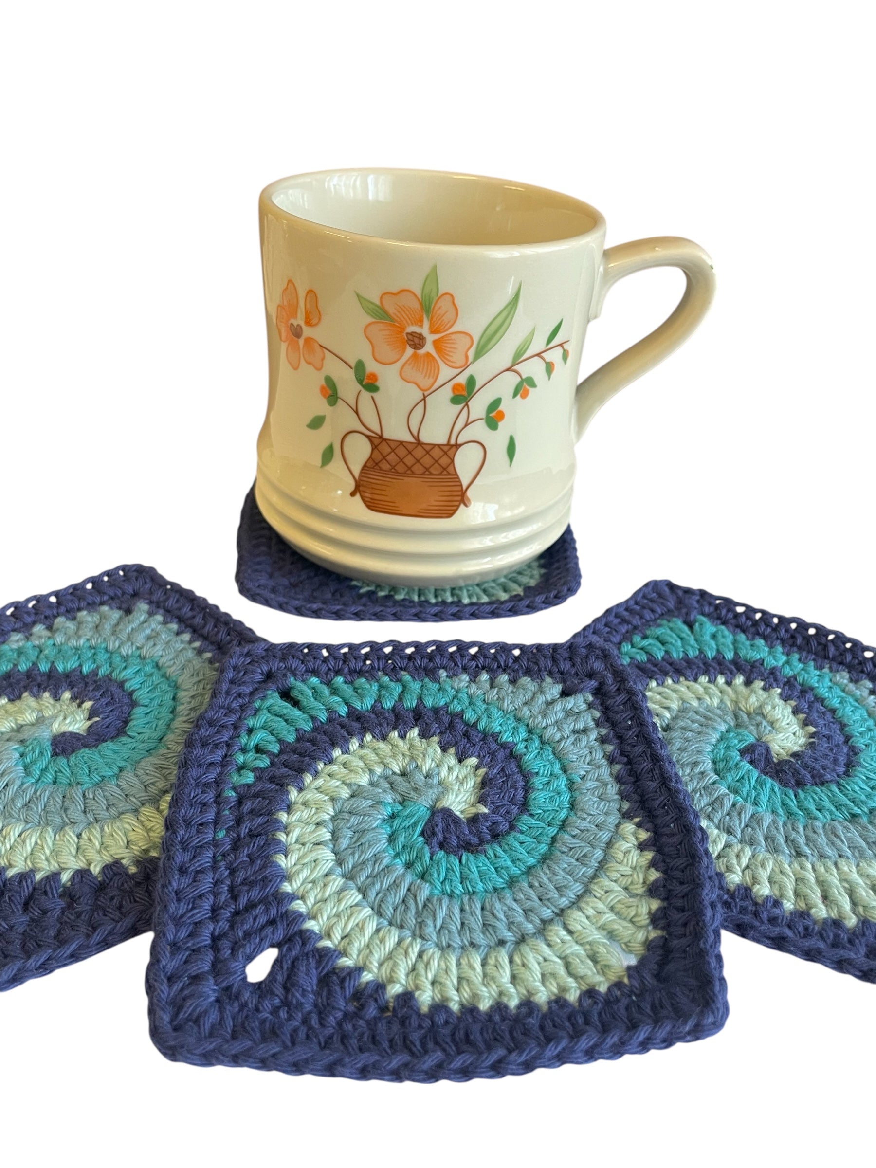 Crochet coasters Set of 4 - Blue Swirl