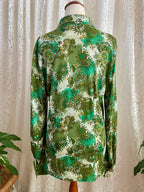 Vintage Sperla Green Psychedelic Paisley Shirt – 1970s Dagger Collar Blouse Sz 14