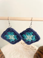 Crochet Big Square Earrings - Blue Tone