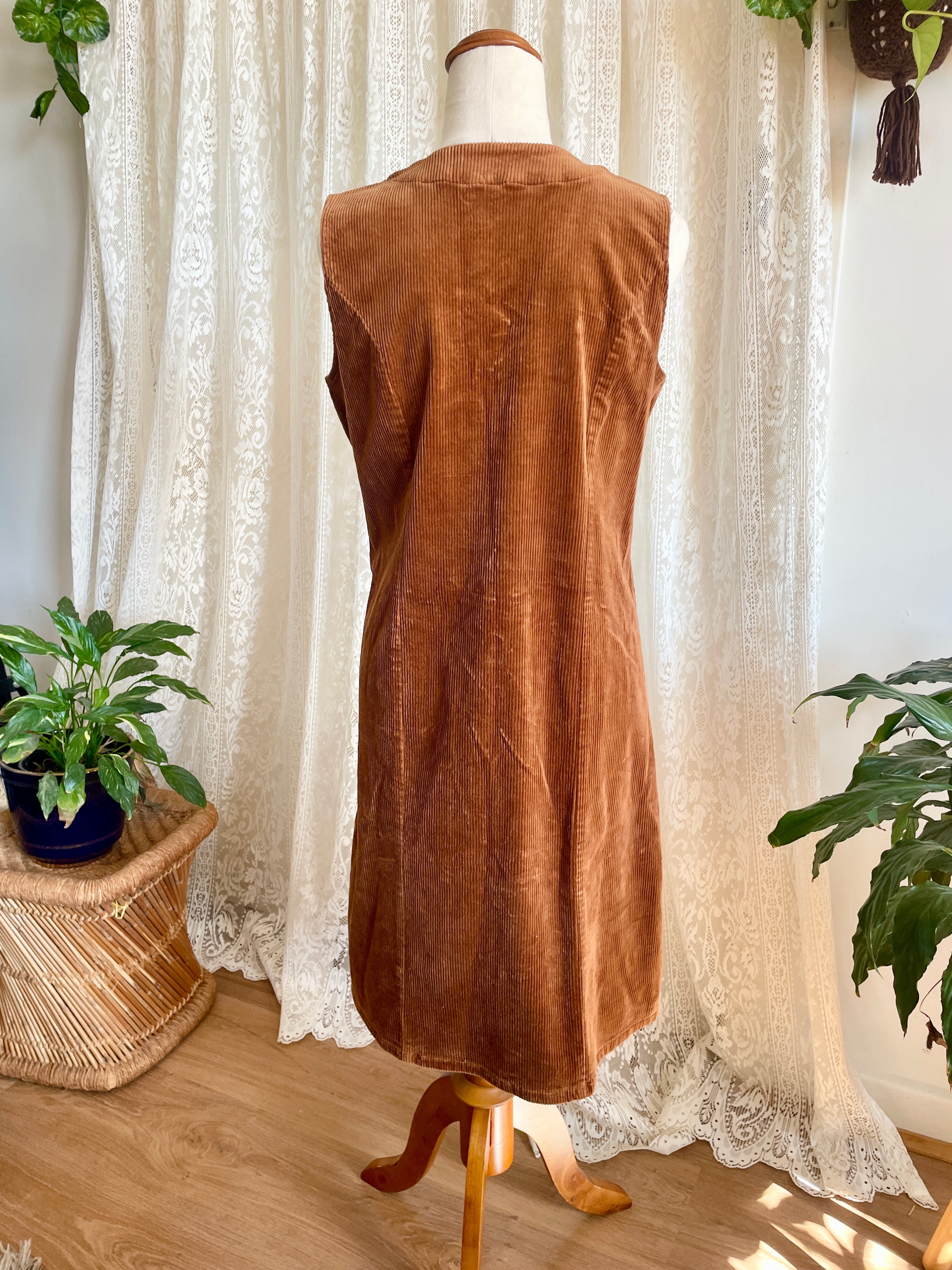 M&Co Tan Corduroy Button up Pinafore Dress Sz 10