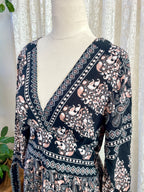 Black and pink paisley print bohemian style maxi dress Size M