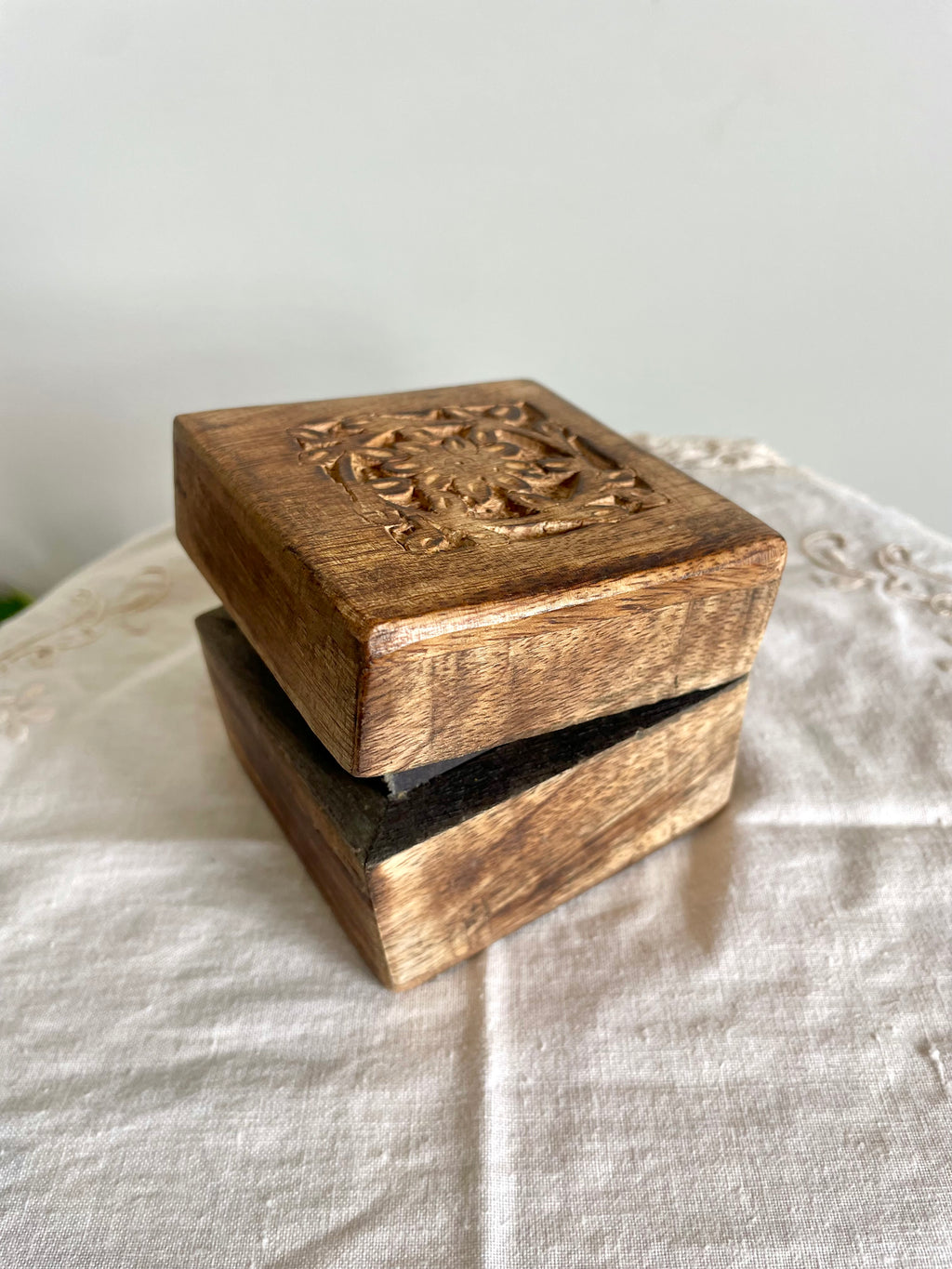 Hand Carved Small Wooden Trinket Box