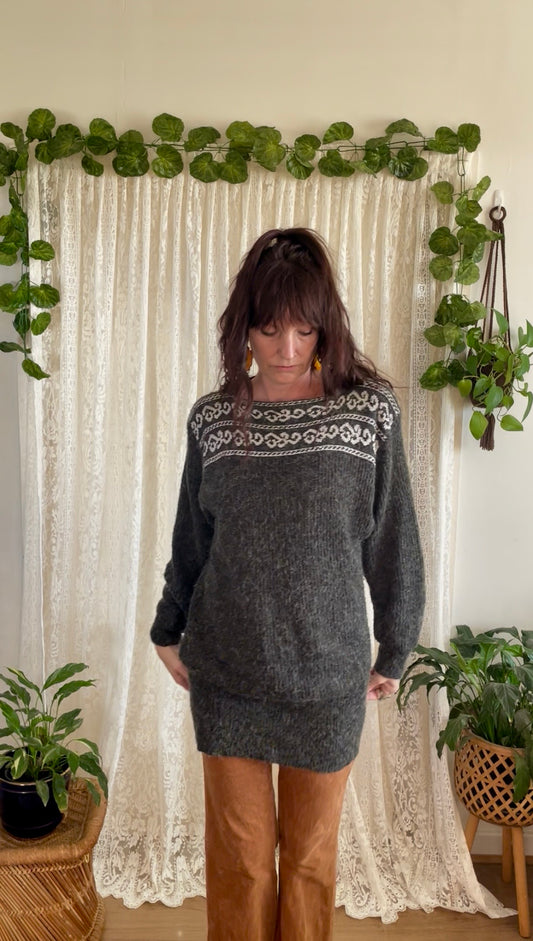 80s Vintage Wool Blend Sweater Dress