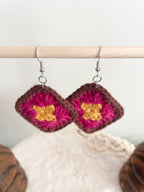 Crochet Little Square Earrings - Yellow/Pink/Brown