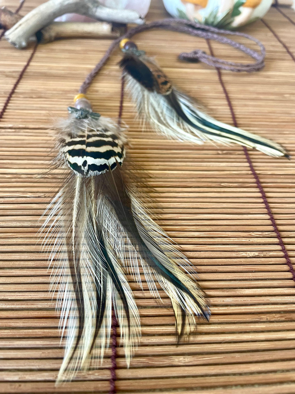 Feather & Hemp Hair Extension - Double Stranded Brown mix/Dragonfly
