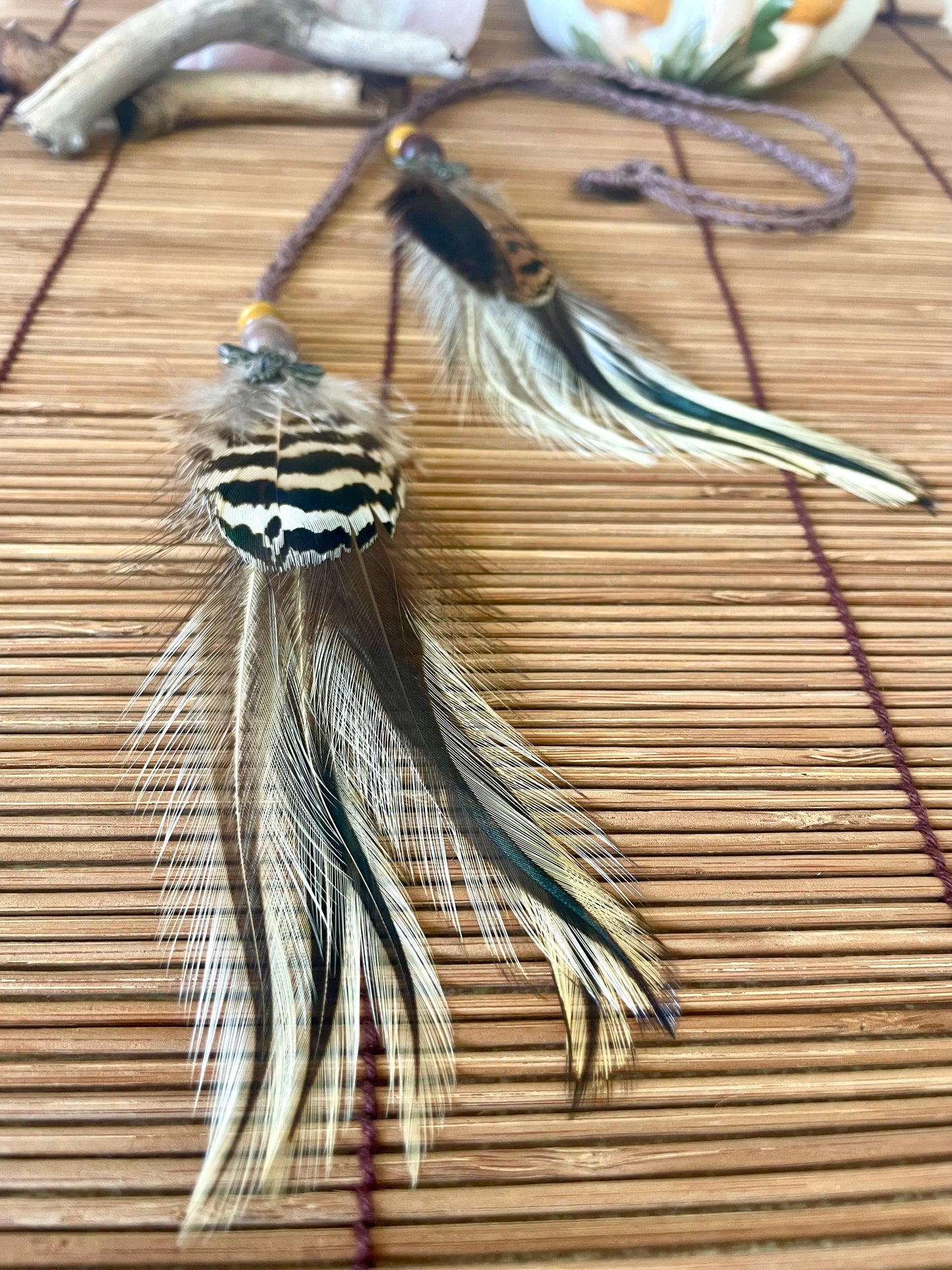 Feather & Hemp Hair Extension - Double Stranded Brown mix/Dragonfly