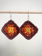 Crochet Big Square Earrings - Yellow/Orange/Brown