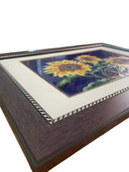Handpainted Sunflower Vintage Ceramic Tile in Frame