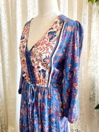 Dreamcatcher Bohemian Style Blue Paisley Print LS Dress – Sz 8