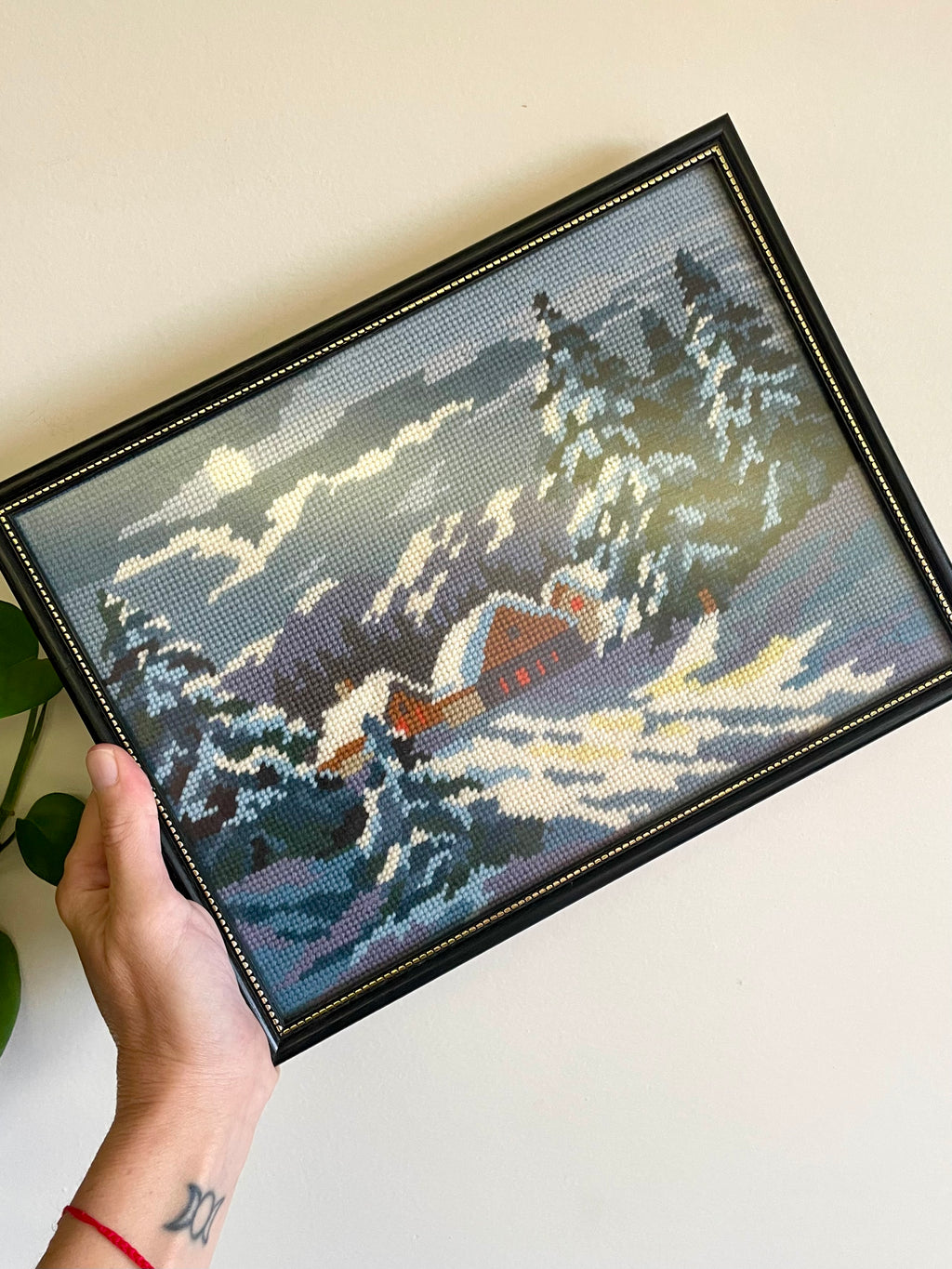 Vintage Framed Tapestry/Needlepoint - Snow Covered Trees