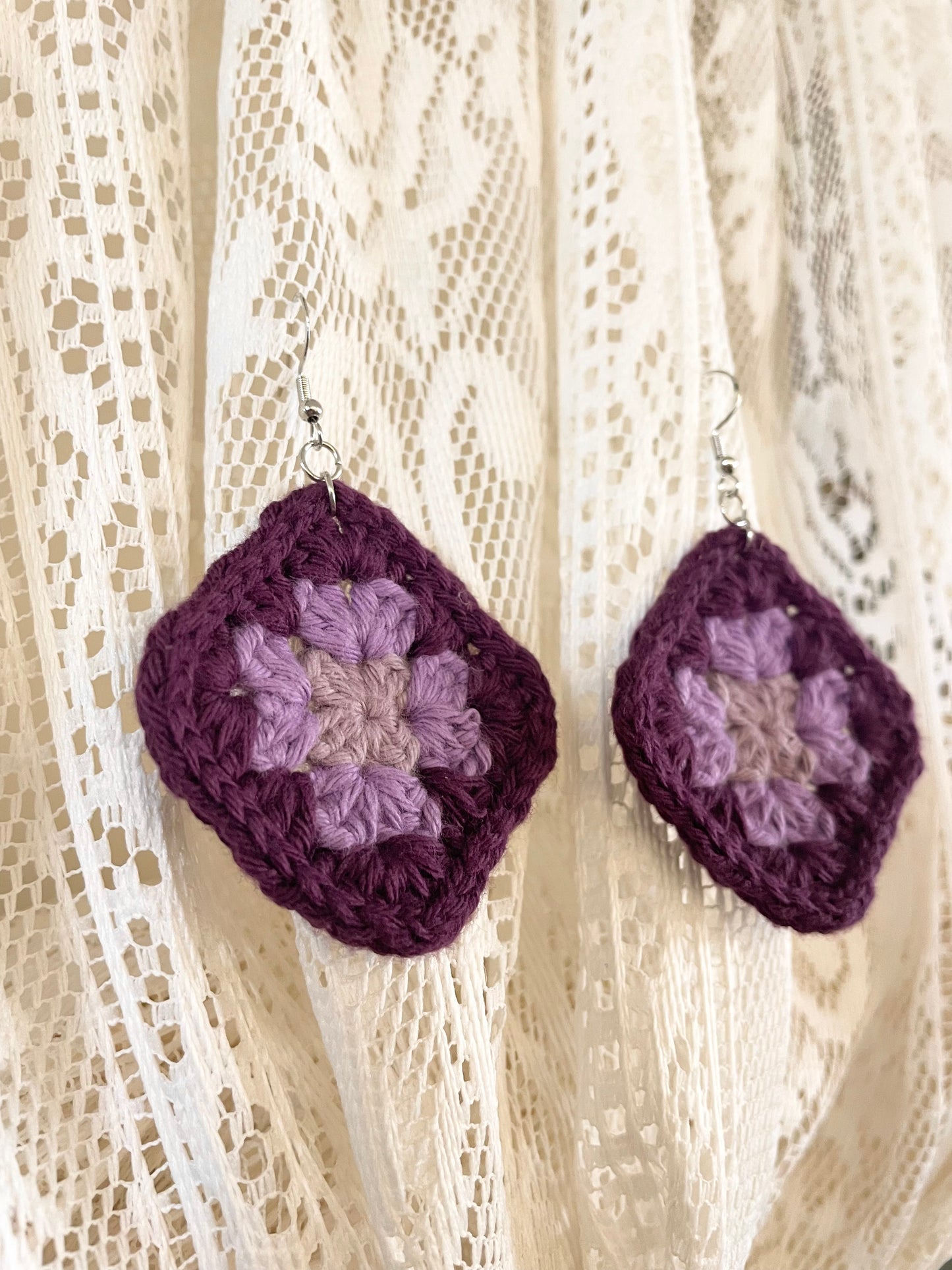 Crochet Mojo Moon Square Earrings - Purple