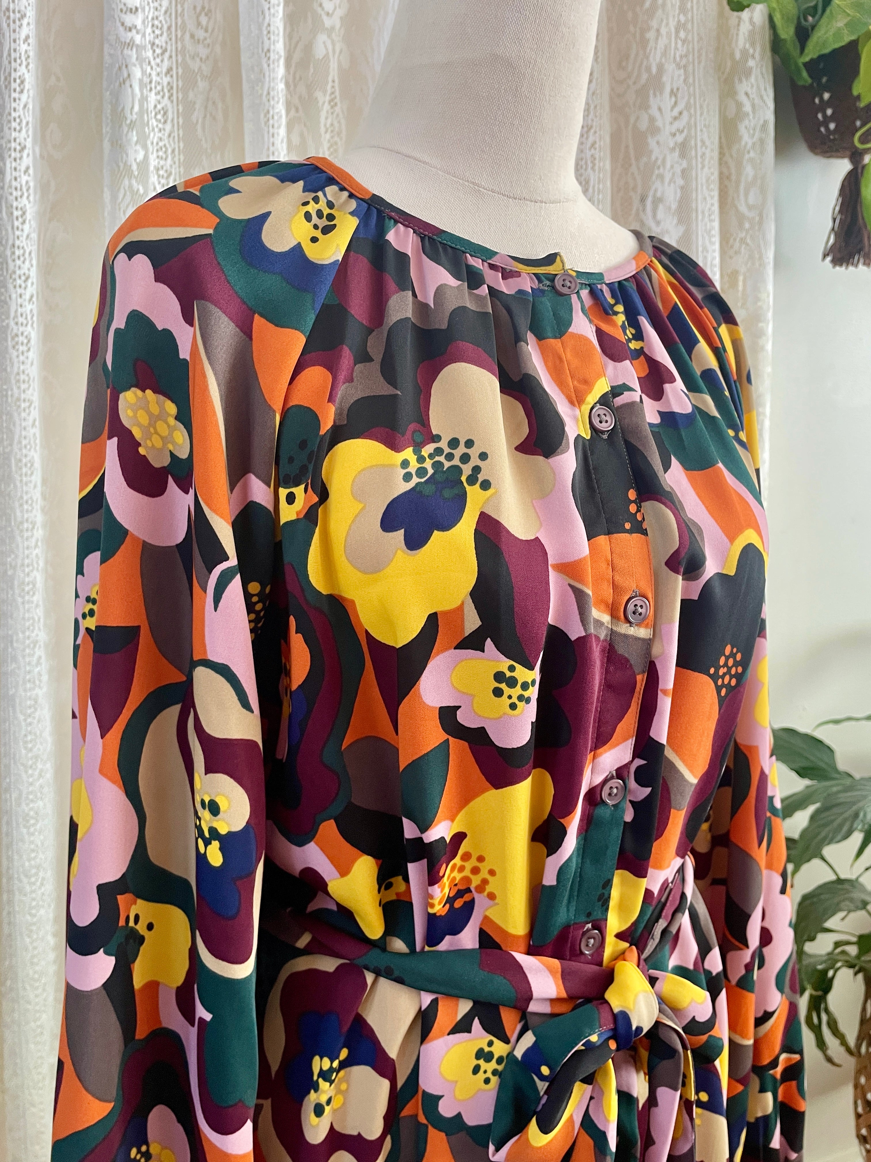 Tu Women Abstract Floral Midi Dress – Button Down Kimono Duster - Sz 12